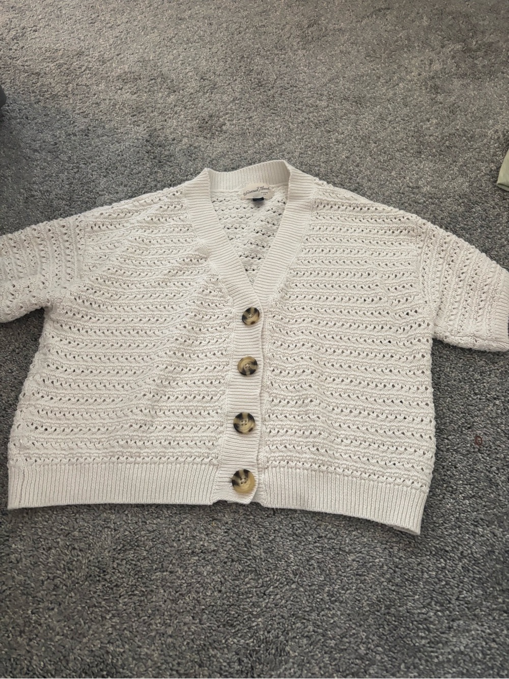 Universal Thread Ivory Crochet Openwork Button-Front Cardigan